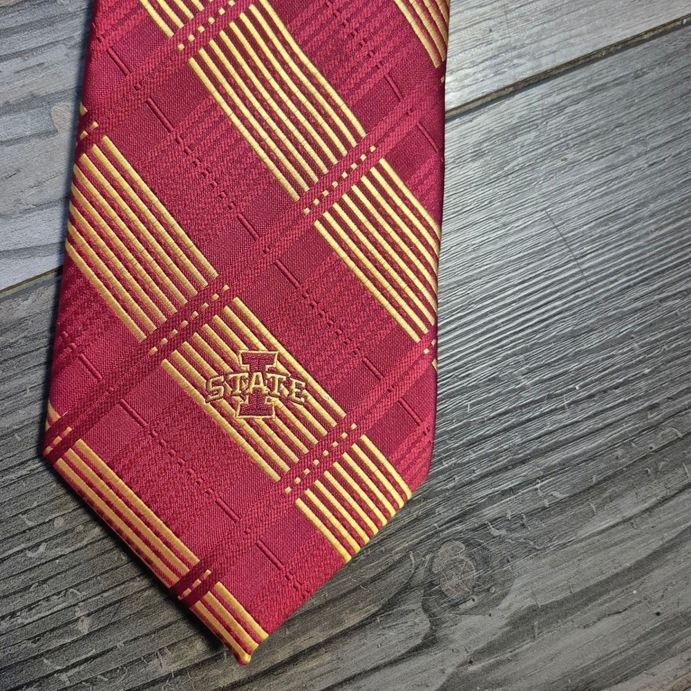 Iowa State University ISU Tie Necktie Red Gold Plaid